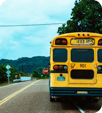 the back view of a school bus