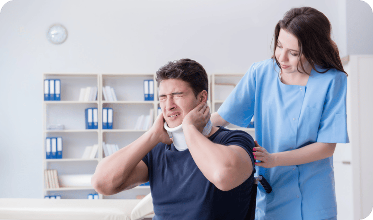 a man wearing a neck brace